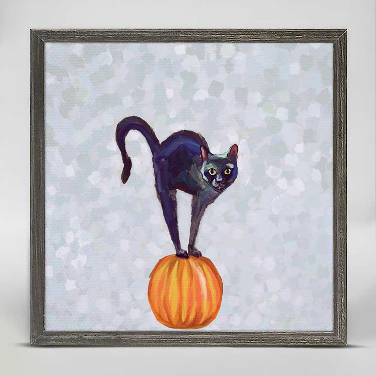 Fall - Scaredy Cat - Grey Mini Framed Canvas - GreenBox Art