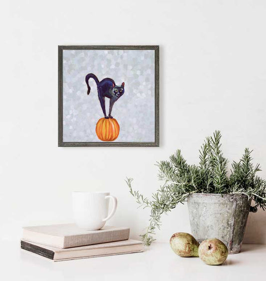 Fall - Scaredy Cat - Grey Mini Framed Canvas - GreenBox Art