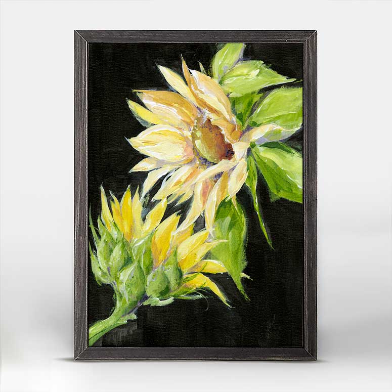 Sunflowers On Black Mini Framed Canvas