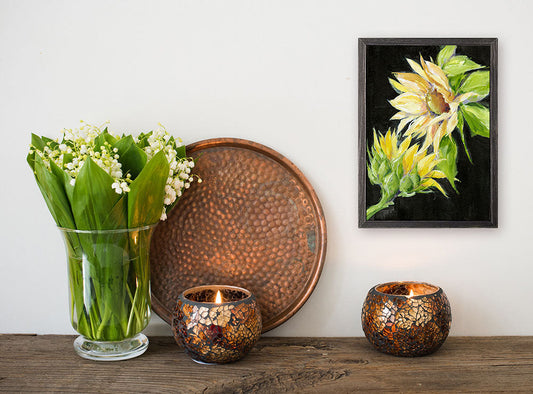 Sunflowers On Black Mini Framed Canvas - GreenBox Art