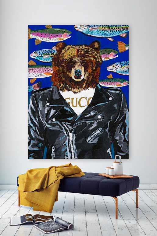 Furry Fashionistas - Chic Bear Canvas Wall Art - GreenBox Art