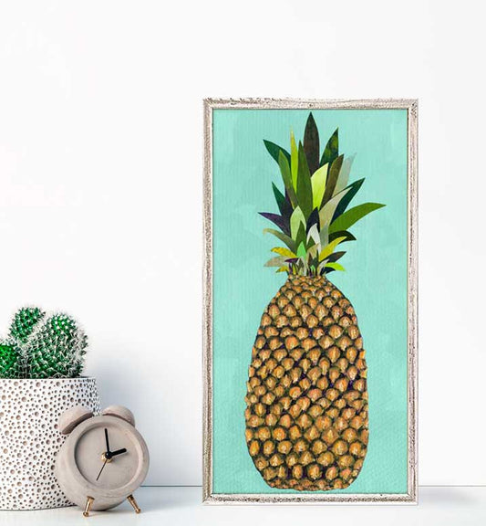 Tropical Pineapple - Aqua Mini Framed Canvas - GreenBox Art