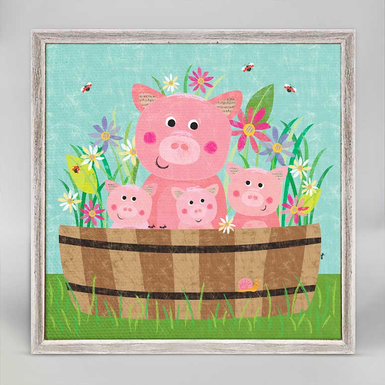 Little Pig Family Mini Framed Canvas