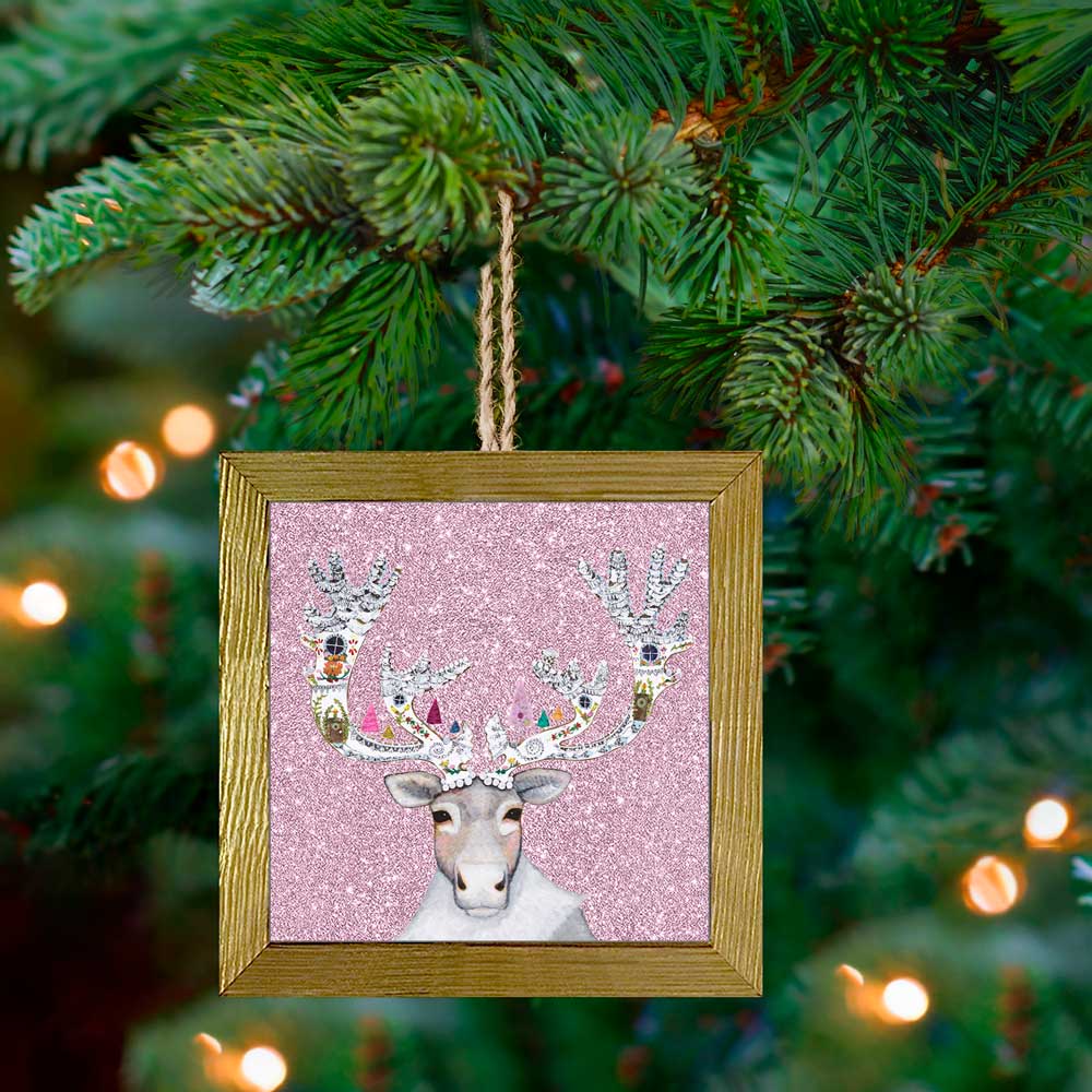 Holiday - Gingerbread Caribou Embellished Wooden Framed Ornament