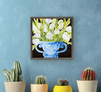 Black White Tulips Mini Framed Canvas - GreenBox Art