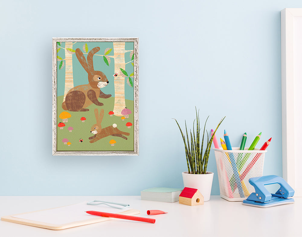 Rabbits in the Woods Mini Framed Canvas