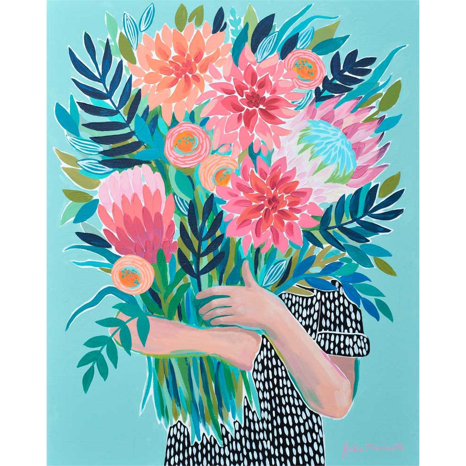 Garden Girl With Dahlias Canvas Wall Art - GreenBox Art