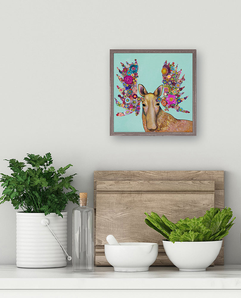 Blooming Moose Mini Framed Canvas