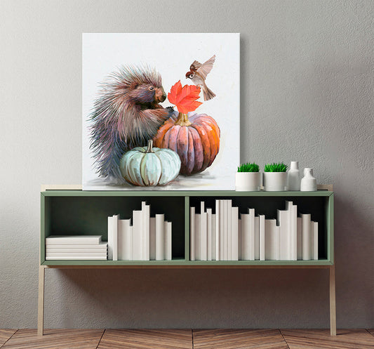 Fall - Autumn Porcupine Canvas Wall Art - GreenBox Art