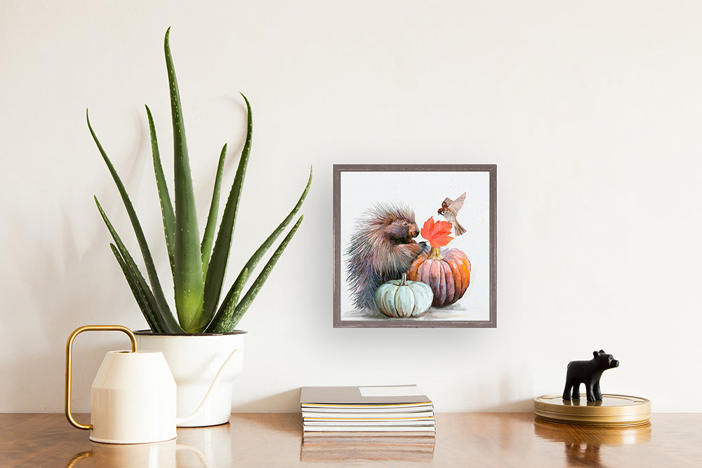 Fall - Autumn Porcupine Mini Framed Canvas - GreenBox Art