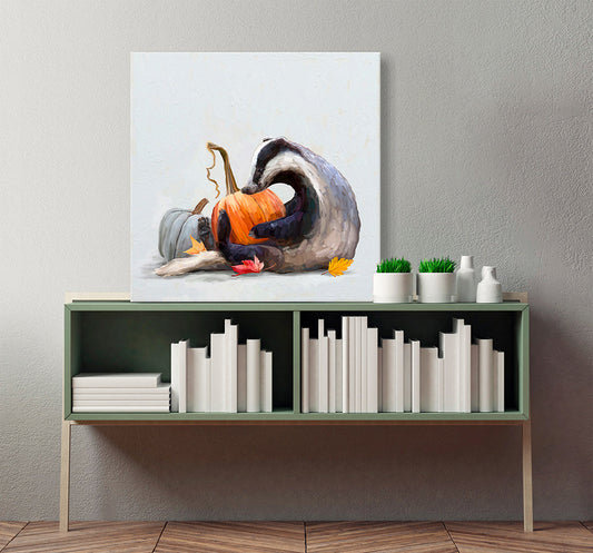 Fall - Autumn Badger Canvas Wall Art - GreenBox Art