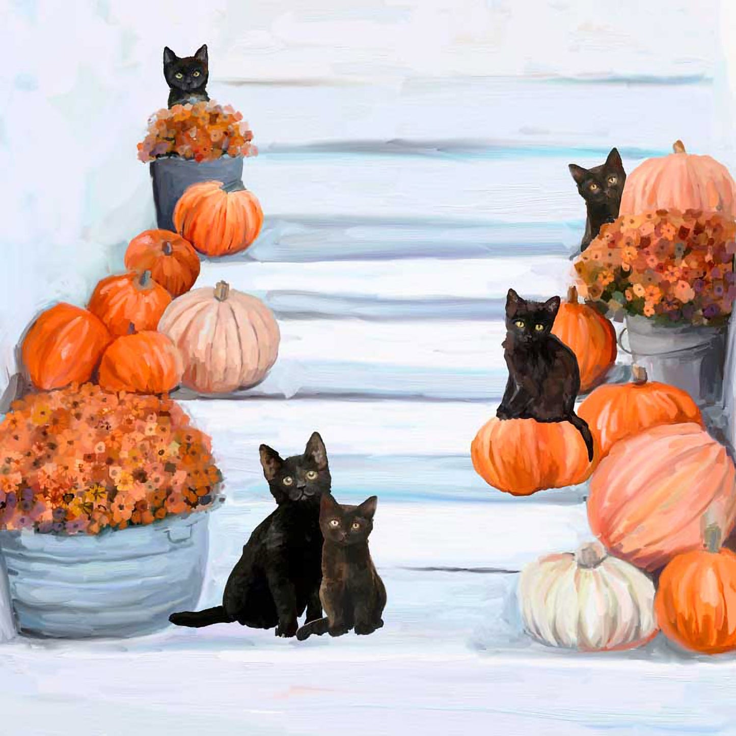 Fall - Five Black Cats Canvas Wall Art