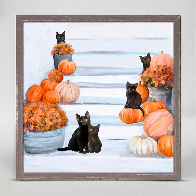 Fall - Five Black Cats Mini Framed Canvas