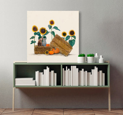 Fall - Sunflower Cats Canvas Wall Art - GreenBox Art