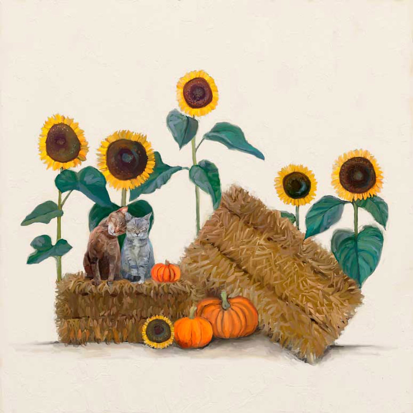 Fall - Sunflower Cats Canvas Wall Art - GreenBox Art