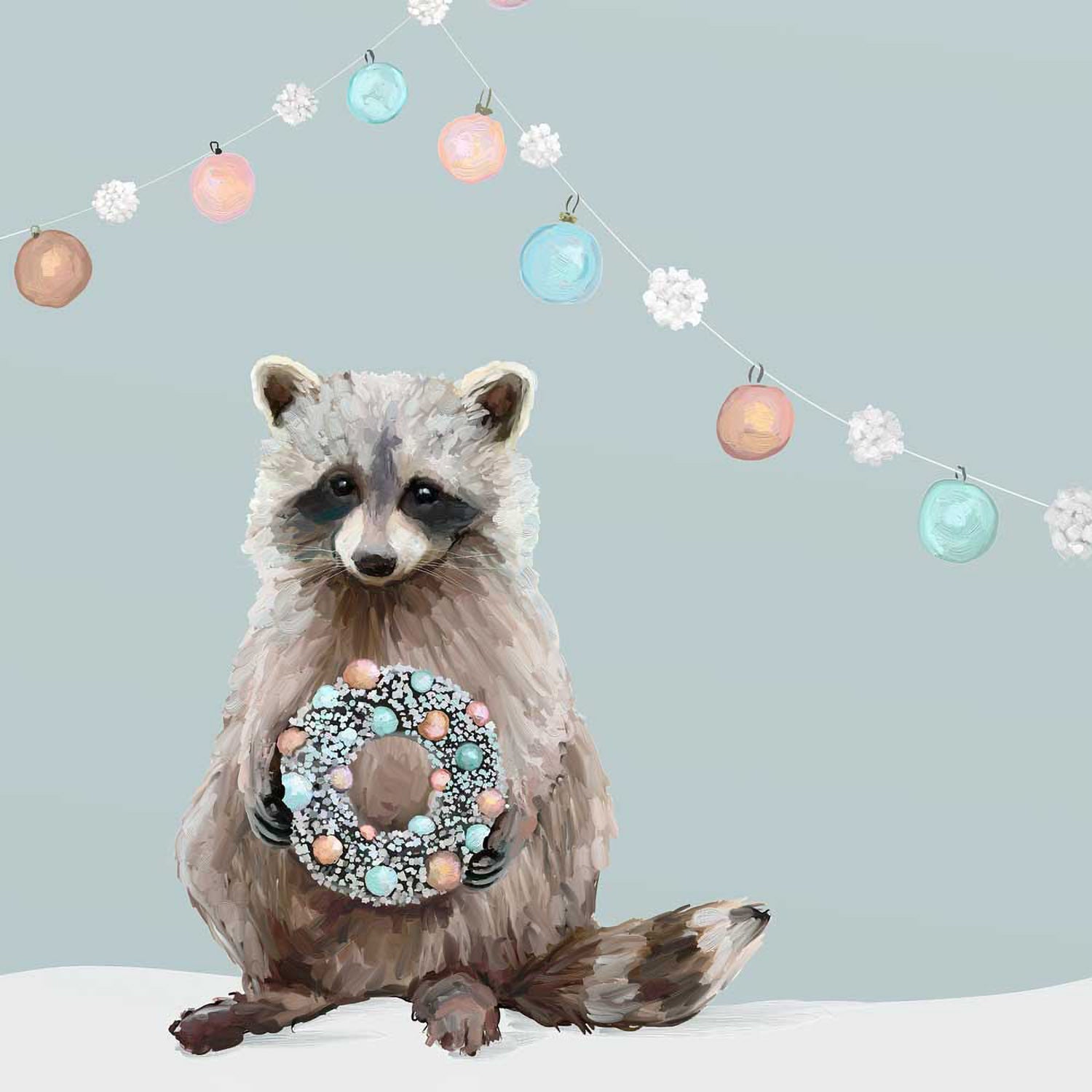 Holiday - Raccoon With A Wreath Canvas Wall Art - GreenBox Art