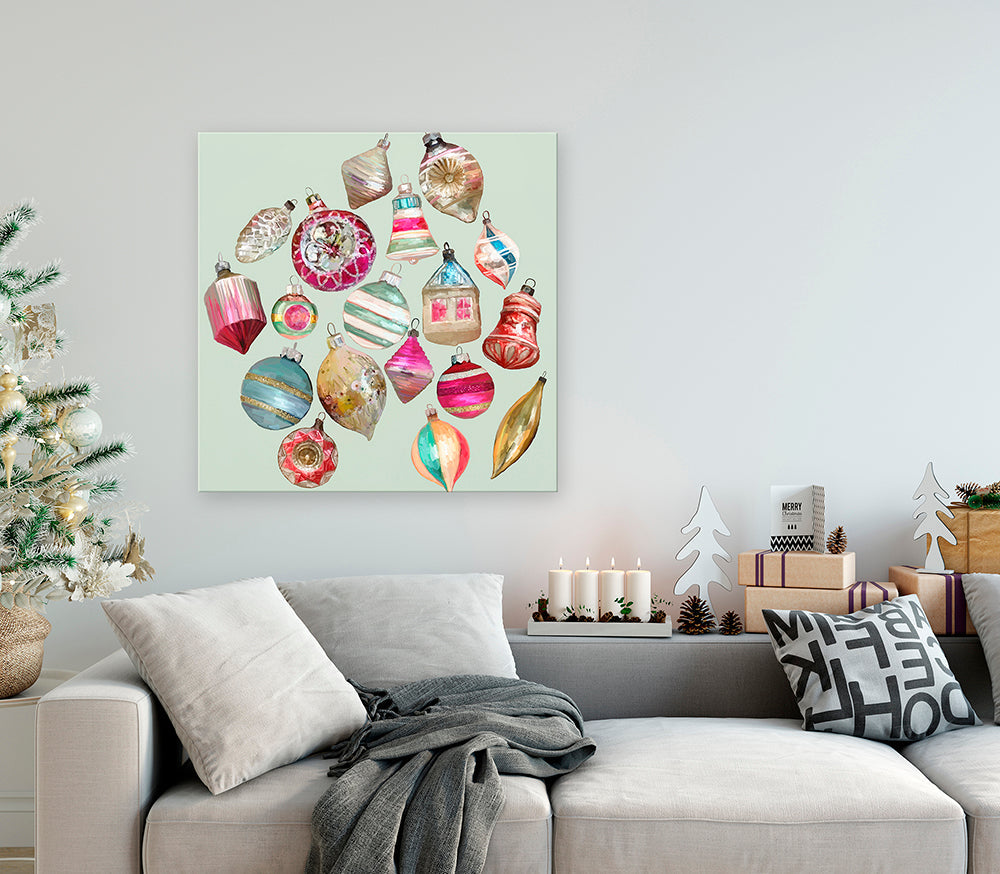 Holiday - Vintage Ornaments Canvas Wall Art - GreenBox Art