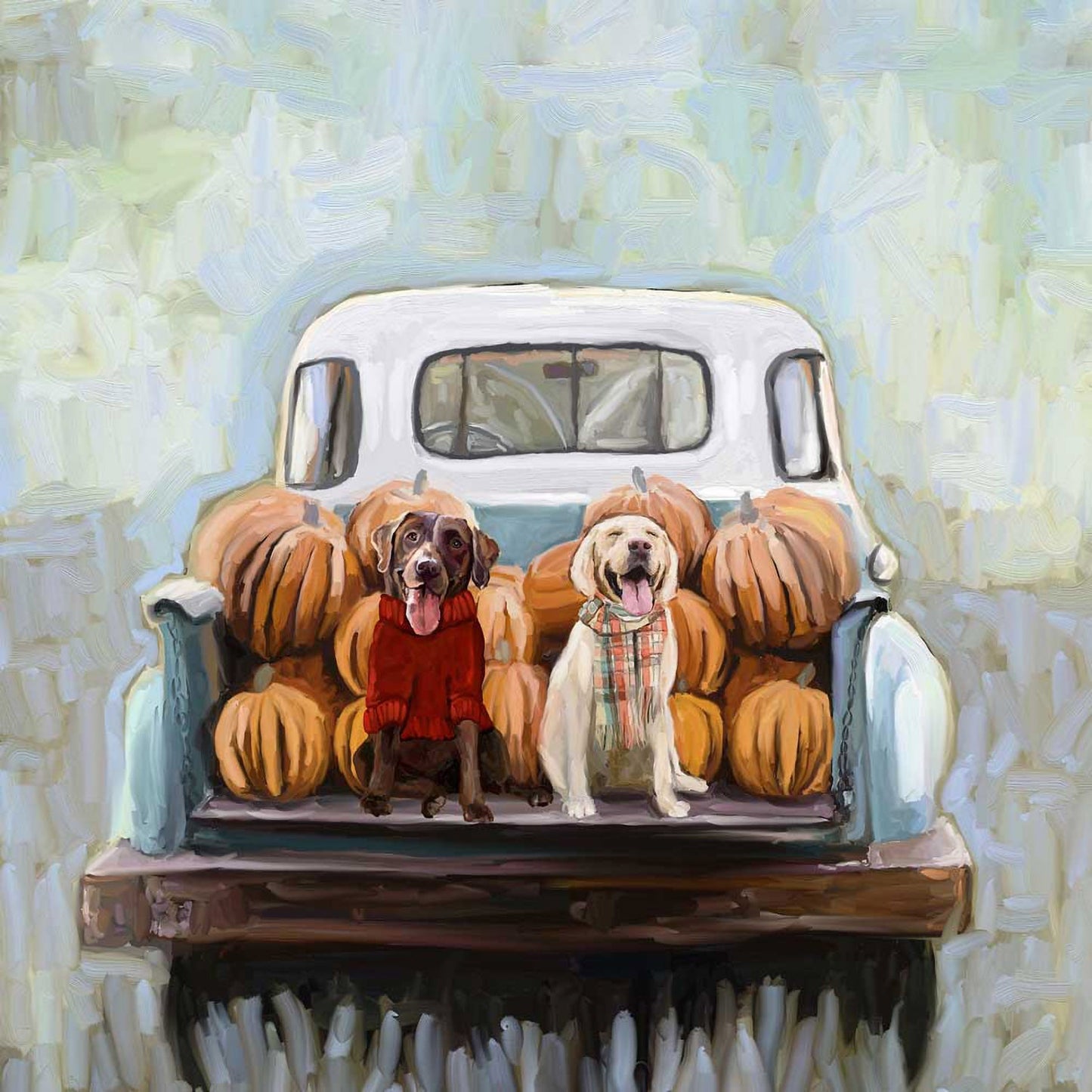 Fall - Lab Pups In Truck Canvas Wall Art - GreenBox Art