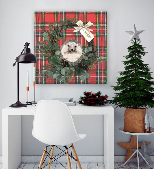 Holiday - A Very Merry Hedgehog Canvas Wall Art - GreenBox Art