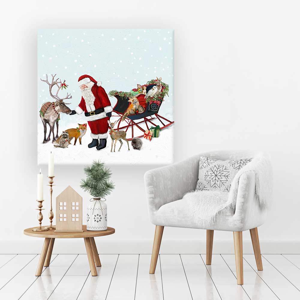 Holiday - Santa With Friends Canvas Wall Art - GreenBox Art