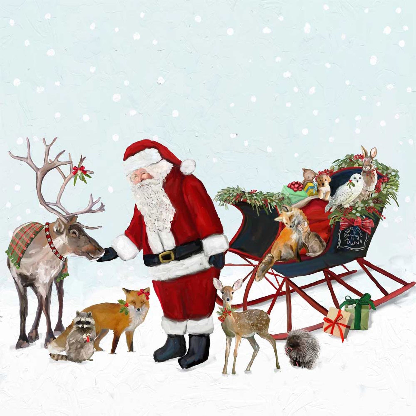 Holiday - Santa With Friends Canvas Wall Art - GreenBox Art