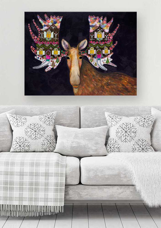 Gingerbread Moose Canvas Wall Art - GreenBox Art