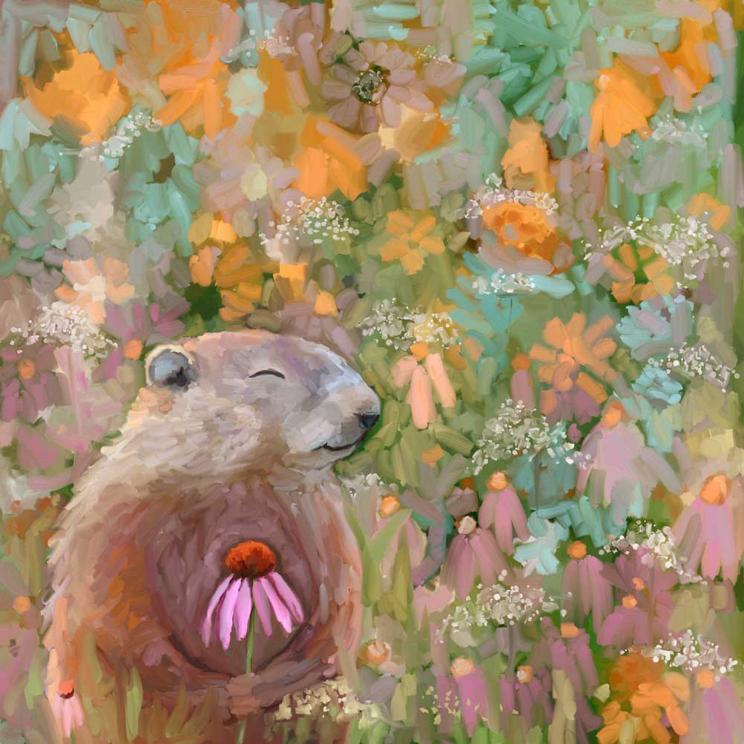 Wildflower Groundhog Canvas Wall Art - GreenBox Art