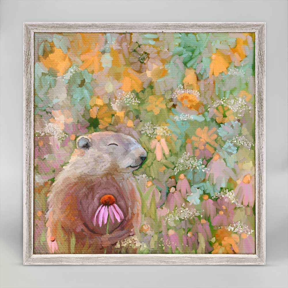 Wildflower Groundhog Mini Framed Canvas