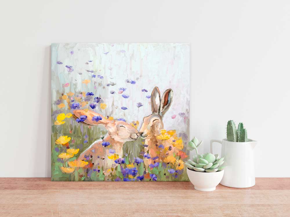 Wildflower Bunnies Canvas Wall Art - GreenBox Art