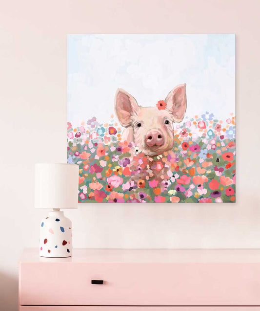 Wildflower Pig Canvas Wall Art - GreenBox Art