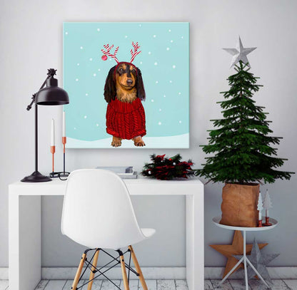 Holiday - Festive Doxie Canvas Wall Art - GreenBox Art