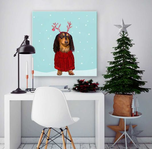 Holiday - Festive Doxie Canvas Wall Art - GreenBox Art