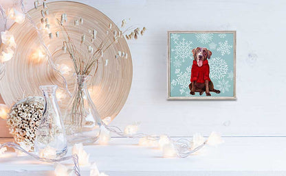 Holiday - Festive Chocolate Lab Mini Framed Canvas