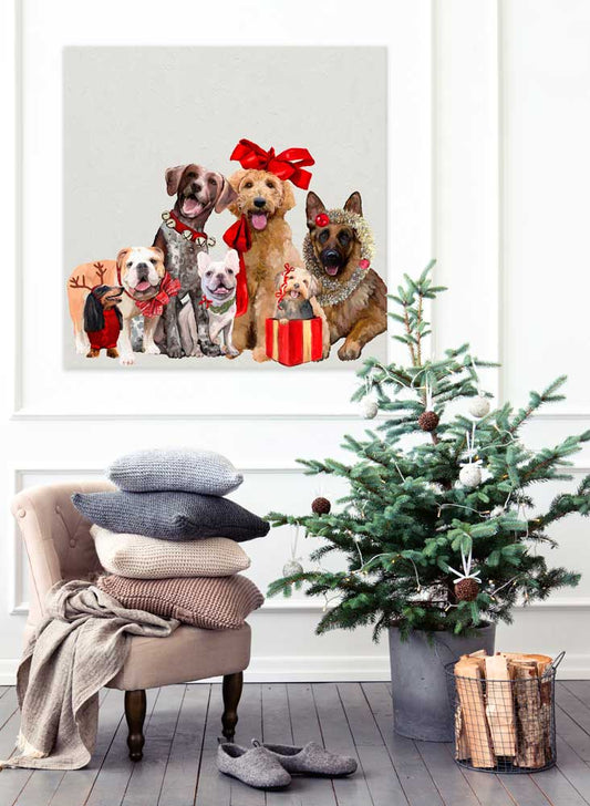 Holiday - Festive Puppy Pack Canvas Wall Art - GreenBox Art