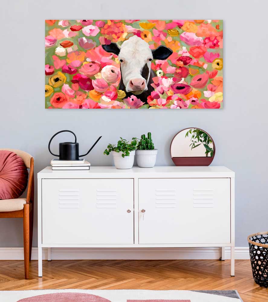 Wildflower Cow Canvas Wall Art - GreenBox Art