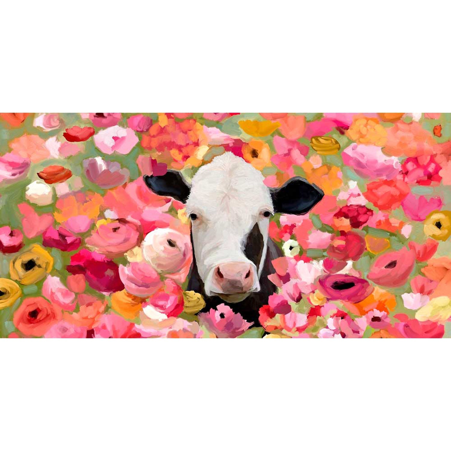 Wildflower Cow Canvas Wall Art - GreenBox Art