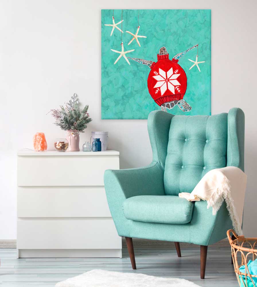 Holiday - Sea Turtle Sweater Canvas Wall Art - GreenBox Art