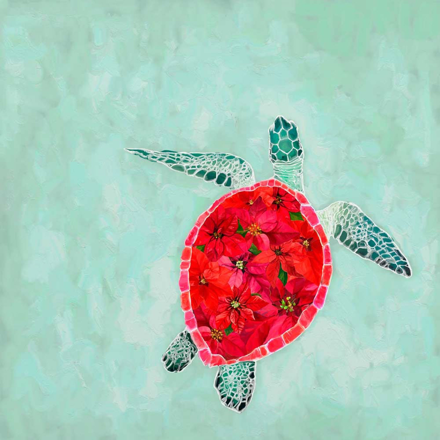 Holiday - Poinsettia Sea Turtle Canvas Wall Art - GreenBox Art