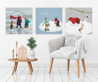 Holiday - A Very Merry Fox And Raccoon Canvas Wall Art