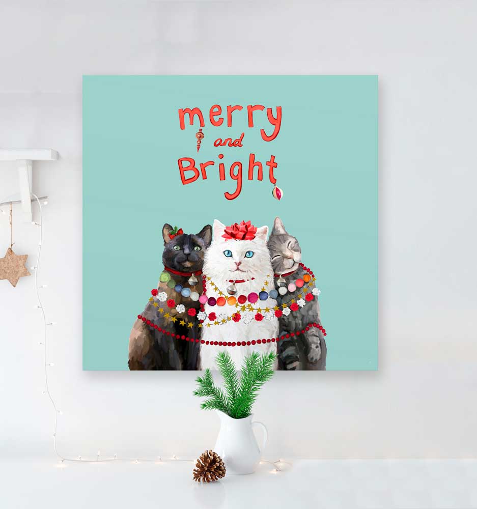 Holiday - Festive Cat Trio Canvas Wall Art - GreenBox Art