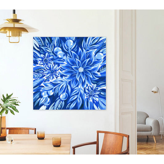 Blue And White Floral - Dahlia Canvas Wall Art