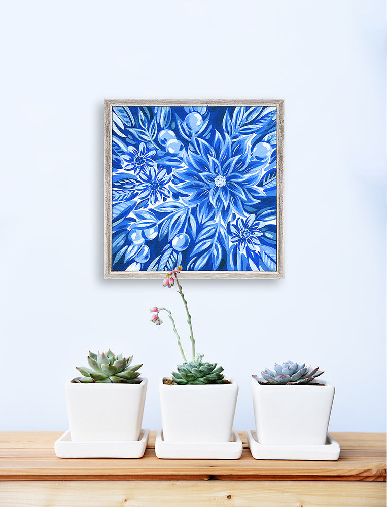 Blue And White Floral - Dahlia Mini Framed Canvas