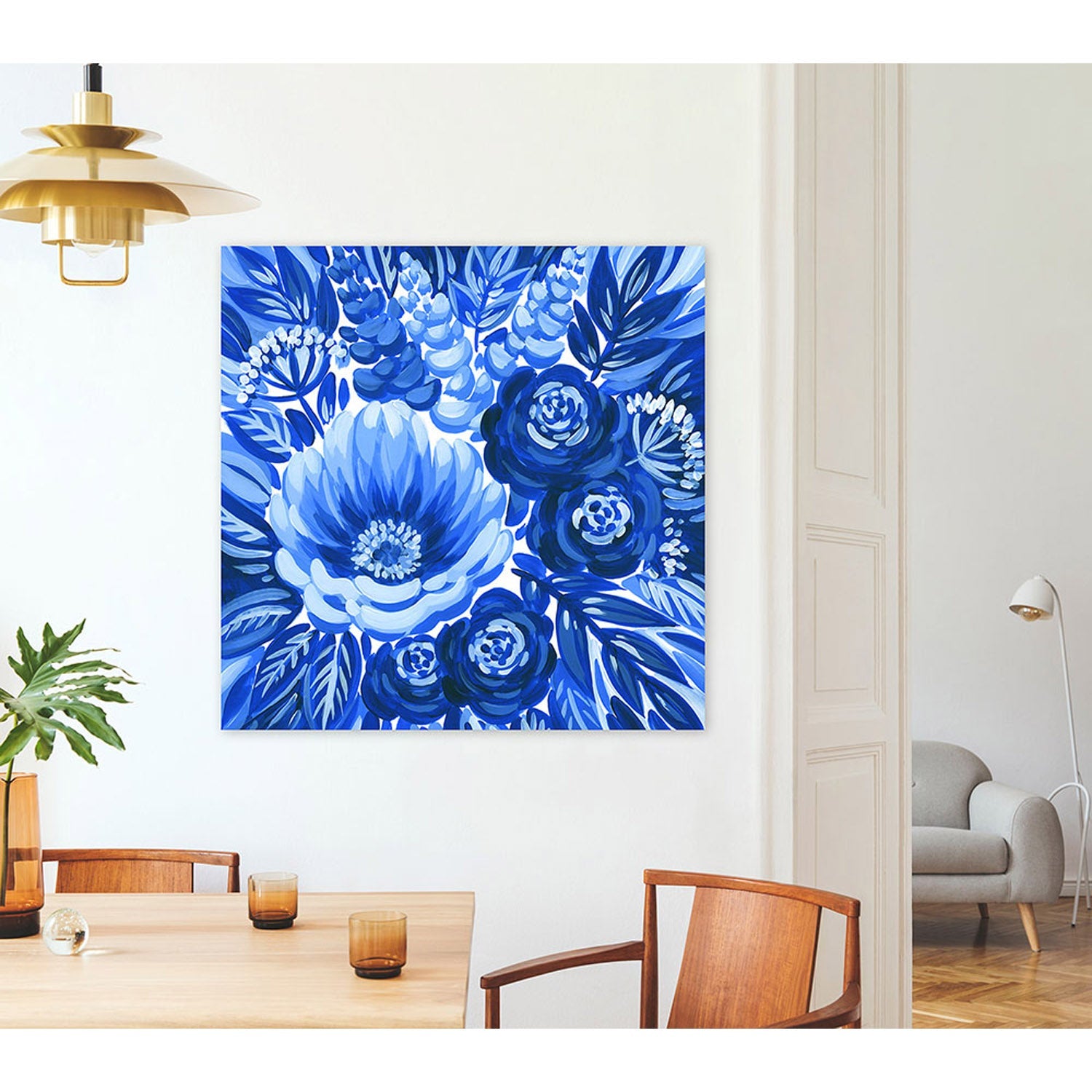 Blue And White Floral - Peony Canvas Wall Art - GreenBox Art