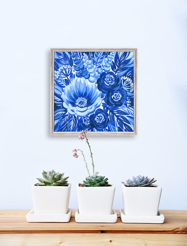 Blue And White Floral - Peony Mini Framed Canvas